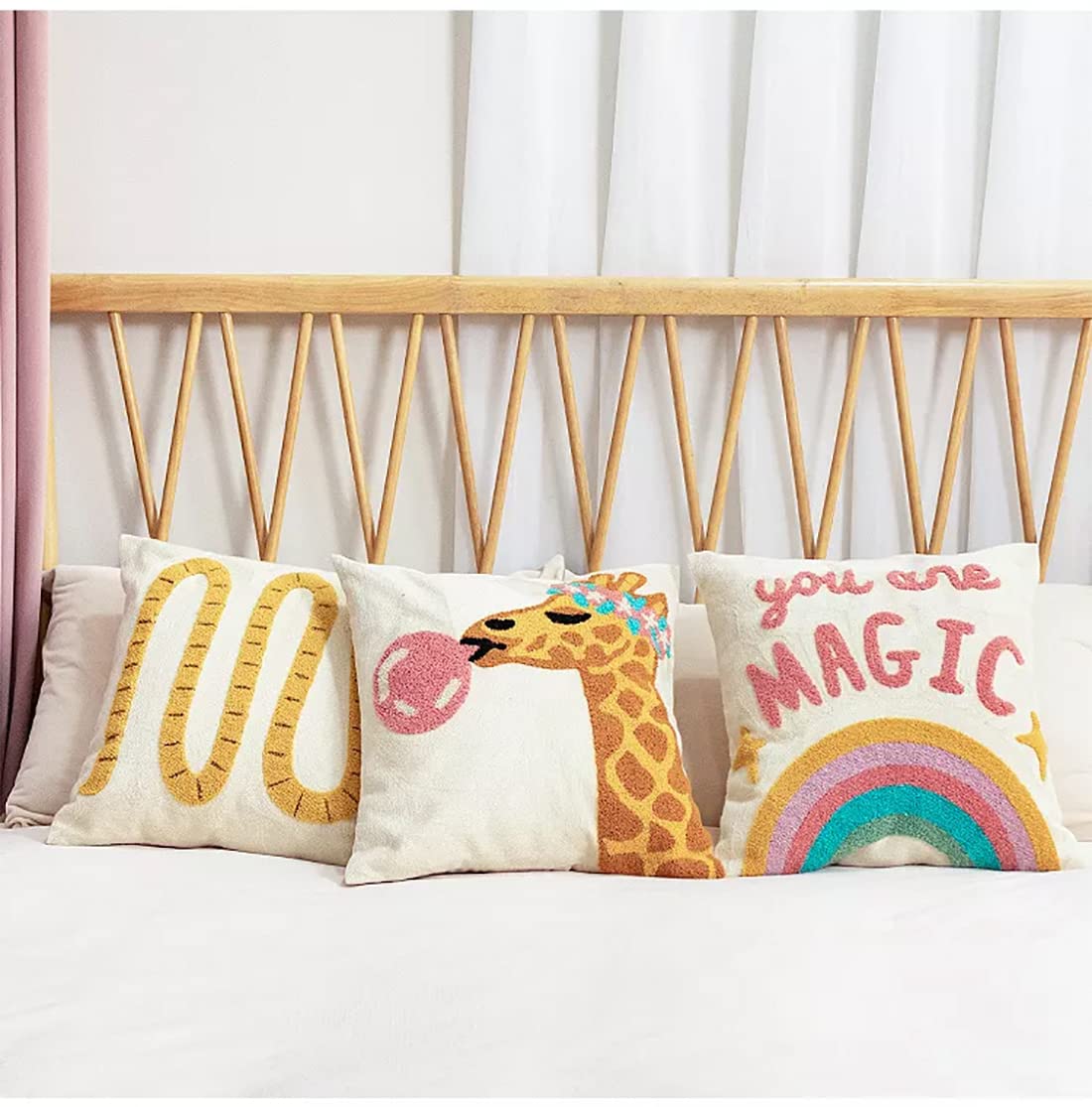 Fennco Styles Embroidery Giraffe Decorative Cotton Throw Pillow 17" W x 17" L