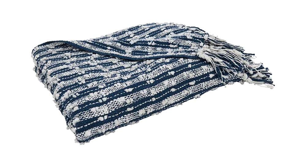 Fennco Styles Striped Cotton Throw Blanket with Tassel 50" W x 60" L – Navy Blue Blanket for Couch, Bedroom and Living Room Décor