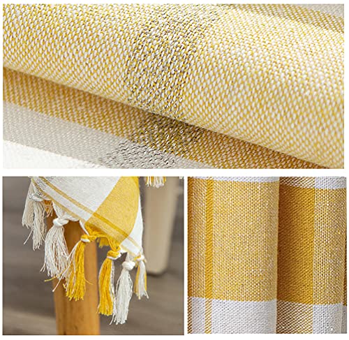 Fennco Styles Cotton Blend Woven Plaid Tassels Tablecloth 56" W x 40" L - Yellow & White Table Cover for Banquets, Holidays, Special Events, Home Décor and Everyday Use