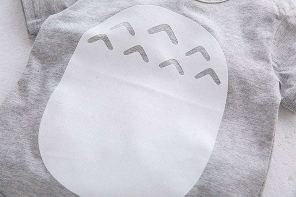 stylesilove Unisex Baby Boys Girls Grey Short Sleeve Cotton Romper with Hat 2pcs Cartoon Summer Outfit