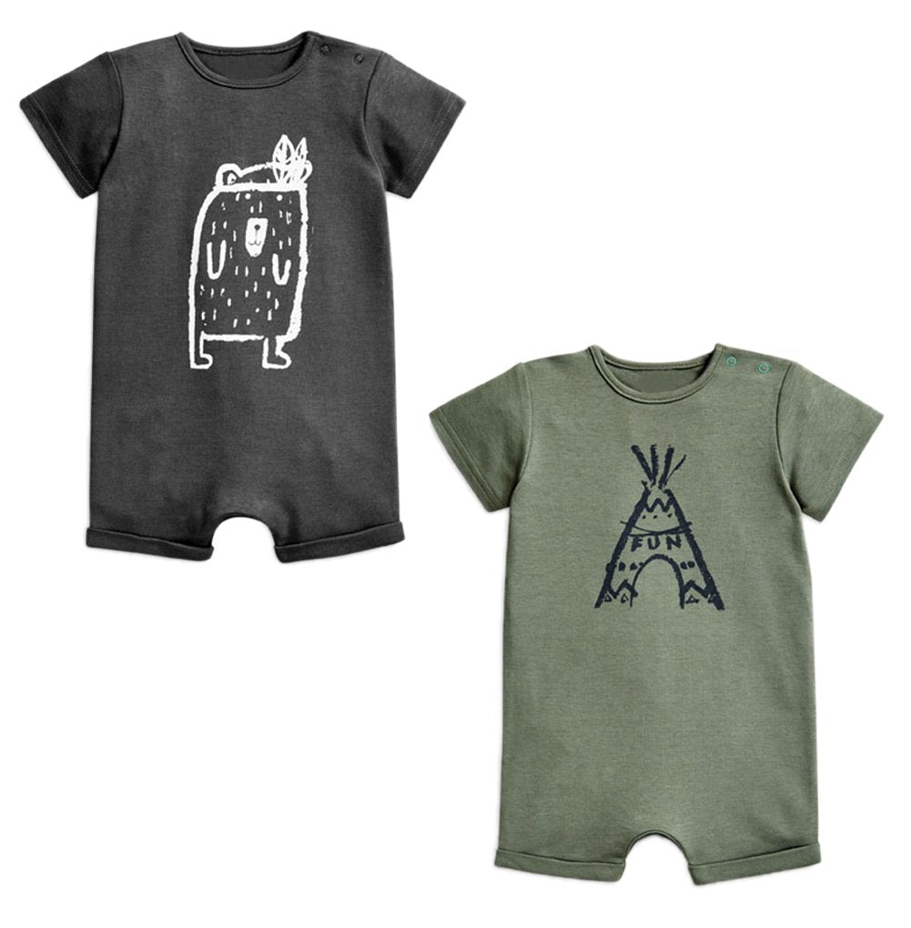 stylesilove Baby Boy Cute Graphic Print Short-Sleeve Cotton Romper Onesie