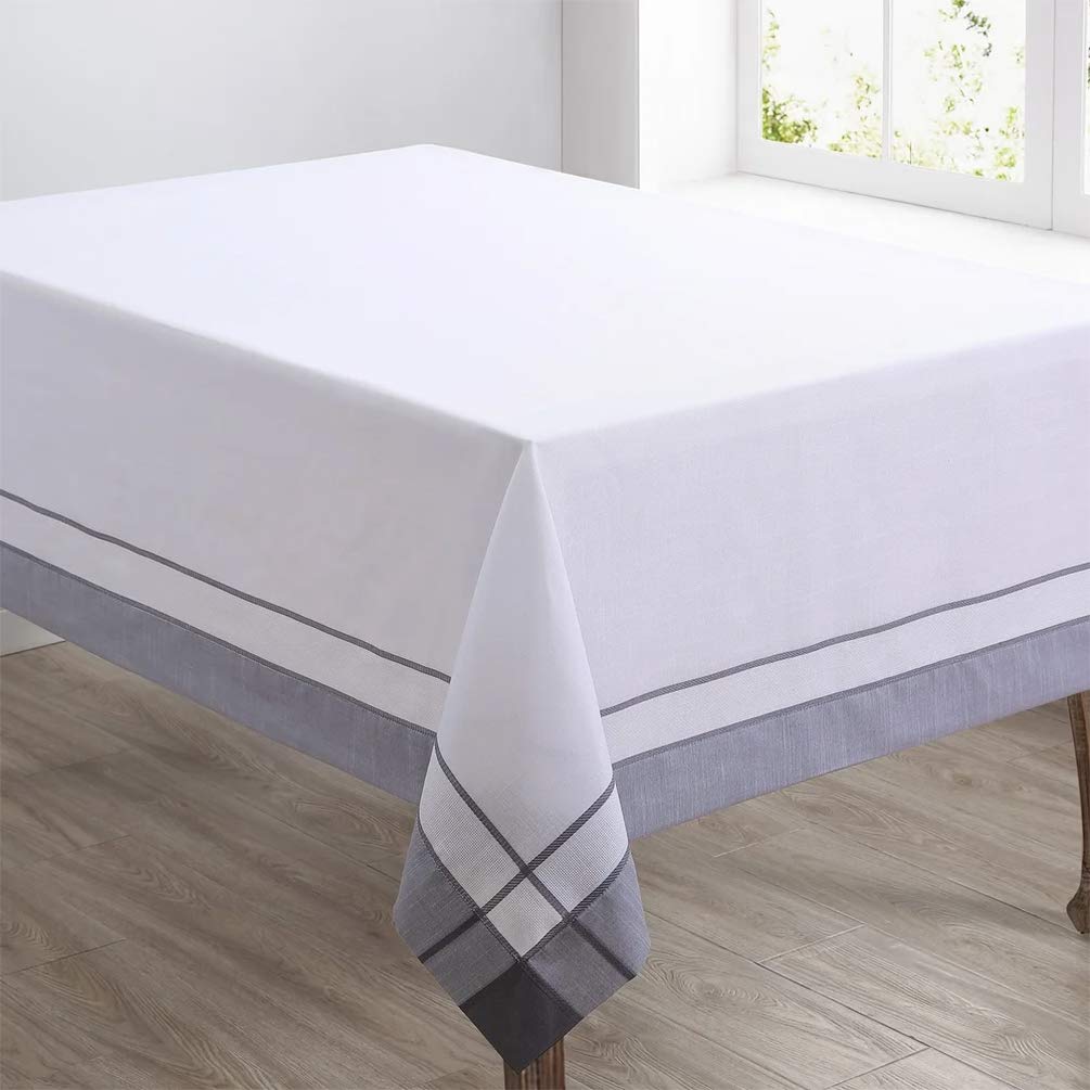 Fennco Styles Neutral Banded Border Design Tablecloth - Decorative Table Cover for Everyday Use, Dining Table Décor, Banquets, Family Gatherings and Special Occasions