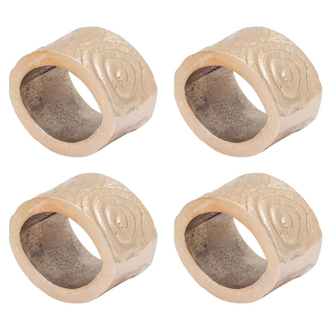 Fennco Styles Wood Grain Design Aluminum Napkin Rings, Set of 4 - Gold Metal Napkin Holders for Home, Dining Room, Banquet, Family Gathering, Holiday Décor and Special Occasion