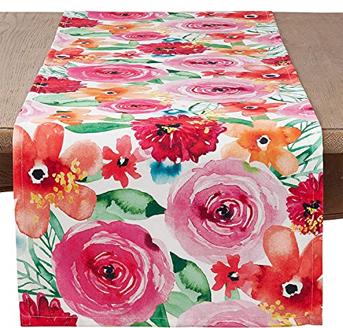 Fennco Styles Santa Monica Floral Table Runner 16" W x 72" L - Multicolored Flower Rectangular Table Cover for Home Décor, Dining Table, Banquet, Family Gathering and Special Occasion