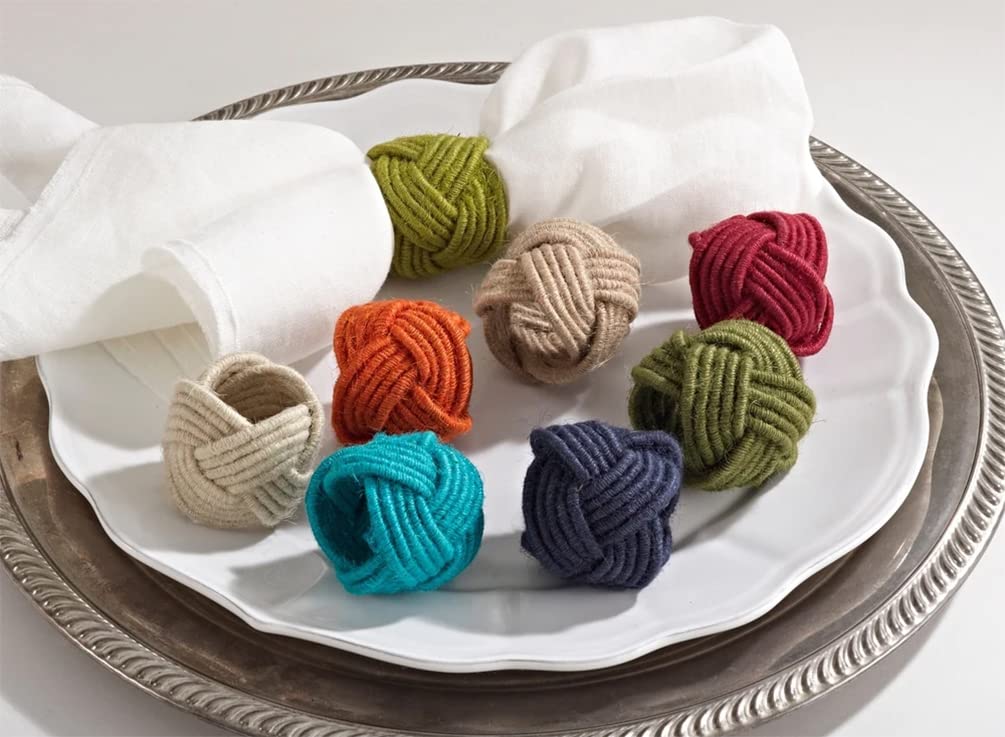Fennco Styles Classic Braided Jute Napkin Rings, Set of 4 - Ivory Burlap Napkin Holders for Dining Table, Home, Banquets, Holidays, Family Gatherings and Special Events