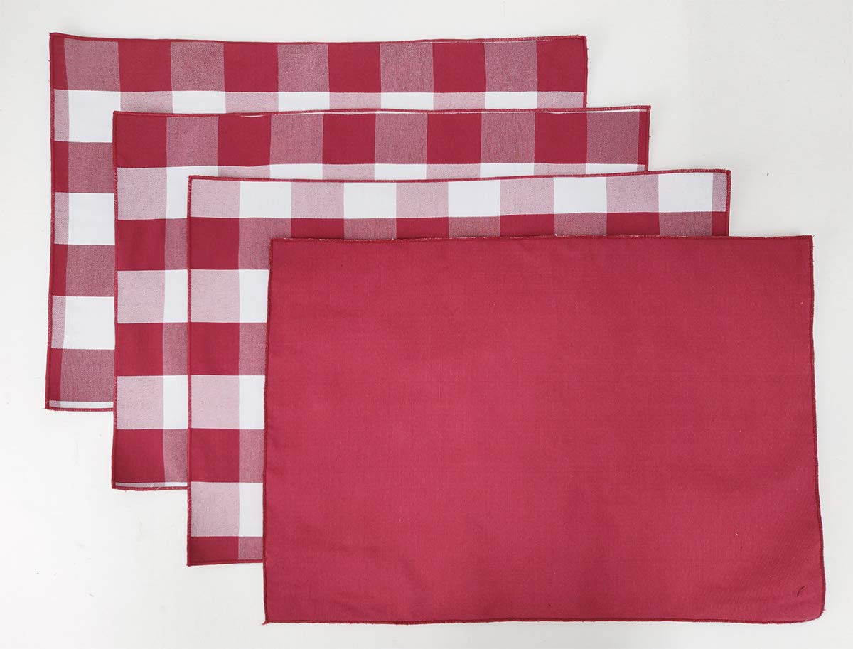 Fennco Styles Buffalo Check Double Layers Reversible Placemats 14" W x 20" L, Set of 4 - Handmade in USA - Plaid Table Mats for Everyday Use, Banquet, Holiday, Family Gathering, Special Occasion