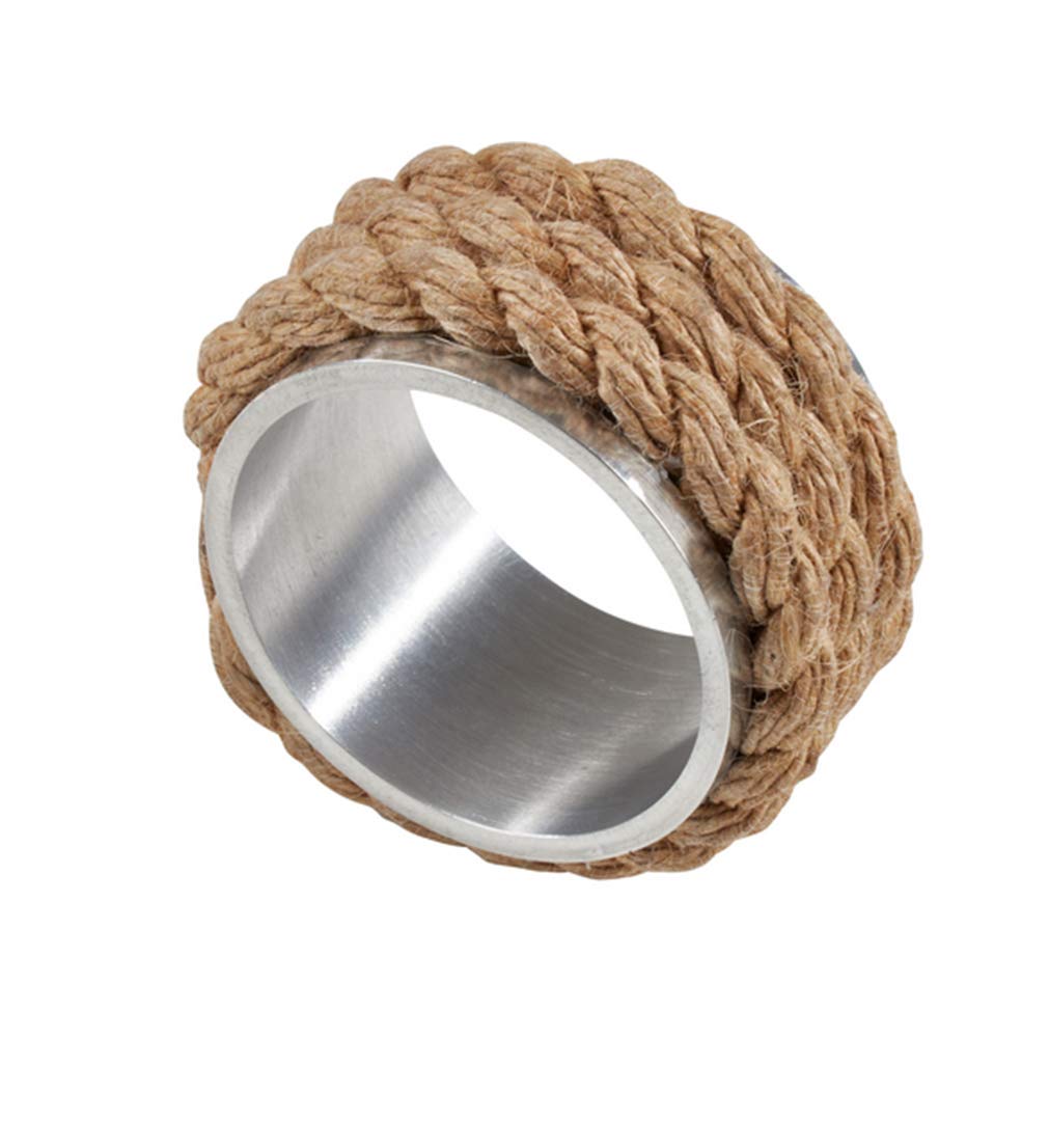 Fennco Styles Nautical Rope Design Aluminum Napkin Rings for Home Decor or Everyday Dining, Set of 4, Natural