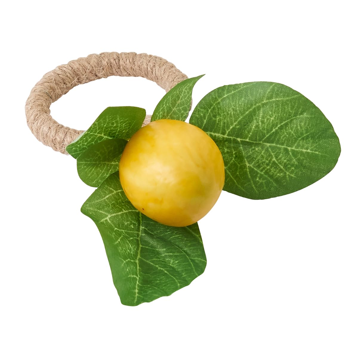 Fennco Styles Decorative Lemon with Vine Design Napkin Rings, Set of 4 - Yellow Napkin Holders for Home, Dining Table, Holiday Décor and Special Occasion