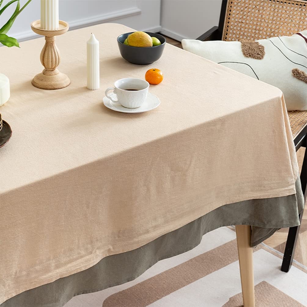 Fennco Styles Natural & Green Double Layer Cotton Tablecloth 60" W X 72" L - Two-Tone Rectangle Table Cover for Everyday Use, Banquets, Family Gathering and Special Events
