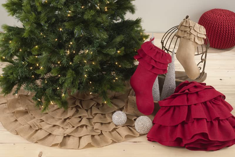 Fennco Styles Ruffled Design Christmas Tree Skirt - Jute Holiday Décor Tree Skirt for Home, Christmas Tree, Winter Festivals, Office, School Décor