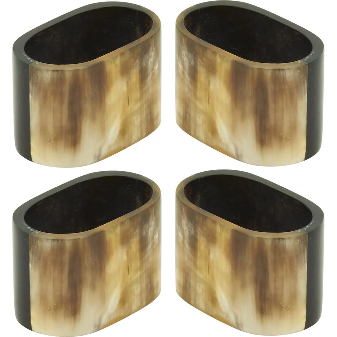 Fennco Styles Brown Buffalo Oval Horn Napkin Rings, Set of 4 - Handcrafted Natural Horn Napkin Holders for Home, Dining Table, Banquet, Family Gathering, Holiday, Farmhouse and Special Occasion