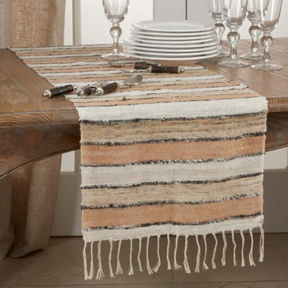 Fennco Styles Woven Chindi Striped Fringe 100% Cotton Table Runner 16 x 72 Inch - Multi Table Cover for Home Décor, Dining Table, Banquets, Family Gathering and Special Occasion