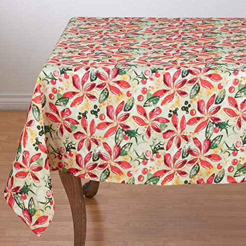 Fennco Styles Beautiful Holiday Wild Floral 100% Linen Tablecloth, 60"x60" Square