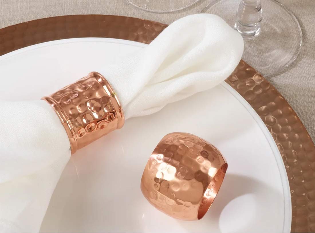 Fennco Styles Moscow Mule Hammered Design Metal Napkin Rings, Set of 4 - Copper Napkin Holders for Home, Dining Room, Banquet, Family Gathering, Holiday and Special Occasion