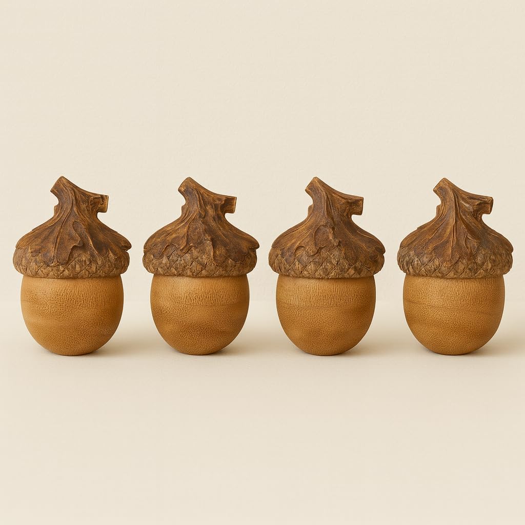 Fennco Styles Decorative Rustic Resin Acorn 5" H Sculpted - Tabletop Small Natural Acorn for Christmas, Holiday, Home, Desk, Mantel and Office Decor
