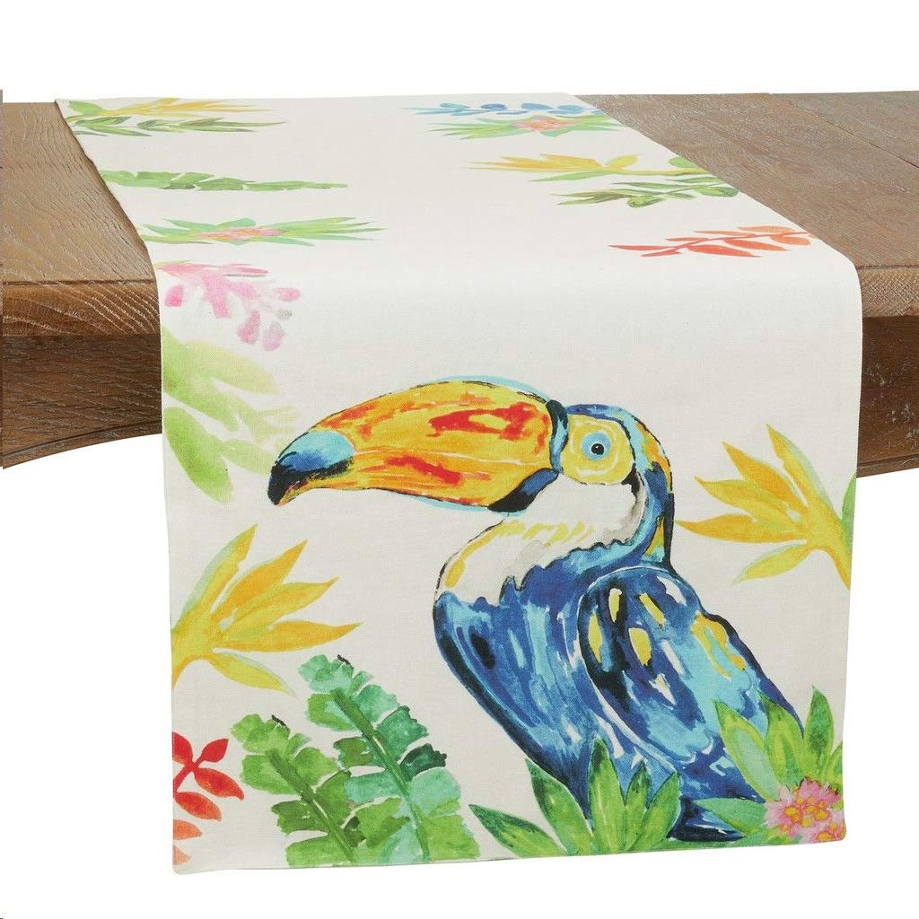Fennco Styles Embroidered Toucan Cotton Table Runner 16" W x 72" L - Multicolored Table Cover for Home, Dining Table, Banquet, Family Gathering and Special Occasion