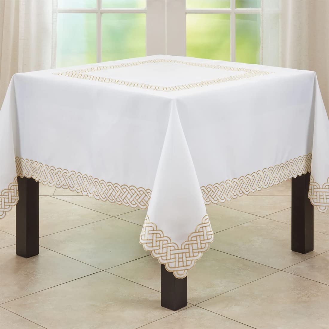 Fennco Styles Braid Emroidered Metallic Border Table Runner 16" W x 54" L - Silver Table Cover for Home Décor, Everyday Use, Christmas, Banquets and Special Events