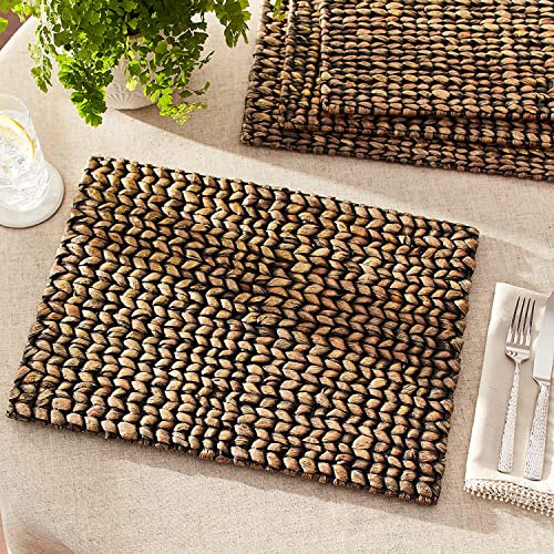 Fennco Styles Natural Woven Water Hyacinth Rectangular Placemats 14" W X 19" L, Set of 4