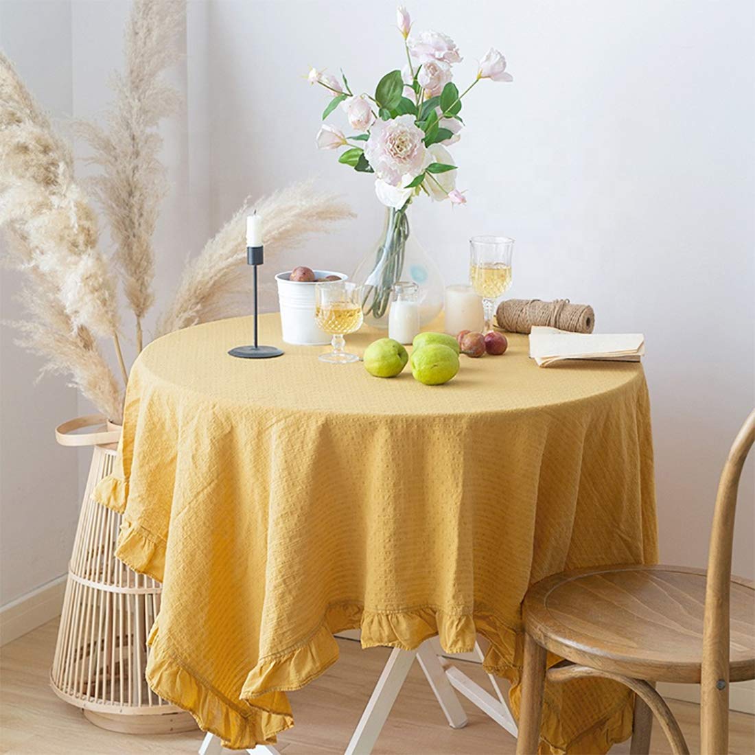 Fennco Styles French Ruffled Border Cotton Woven Tablecloth