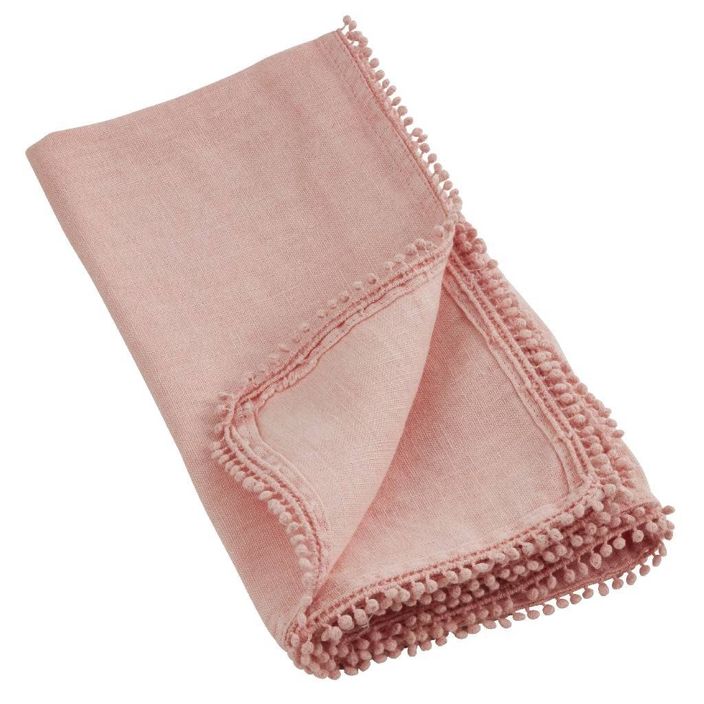Fennco Styles Pomponin Collection Pom Pom Design 100% Linen Table Runner