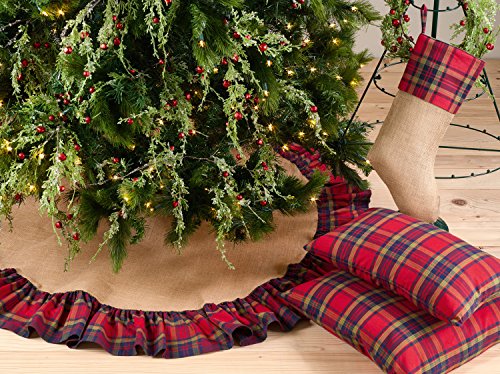 Fennco Styles Glendora Collection Classic Plaid Design Ruffle Design Jute Christmas Tree Skirt