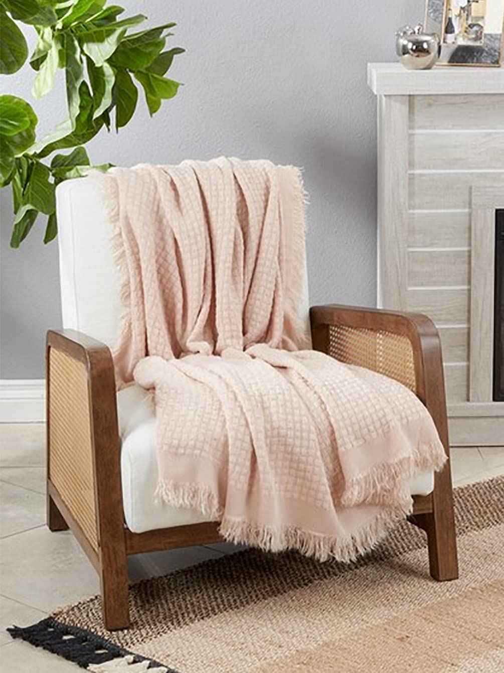 Fennco Styles Waffle Weave Solid Lightweight Throw Blanket with Fringe 50" W x 60" L - Slate Blanket for Sofa, Couch, Living Room and Bedroom Décor