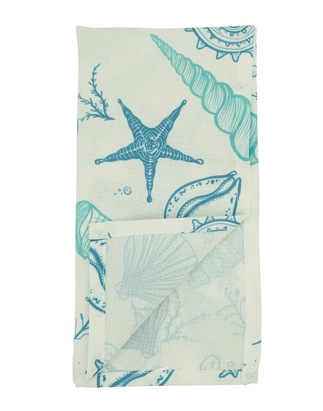 Fennco Styles Coastal Seashells Table Runner 16" W x 70" L - Blue Sealife Nautical Table Cover for Dining Room Decor, Everyday Use, Summer Gathering, Banquets, and Special Occasions