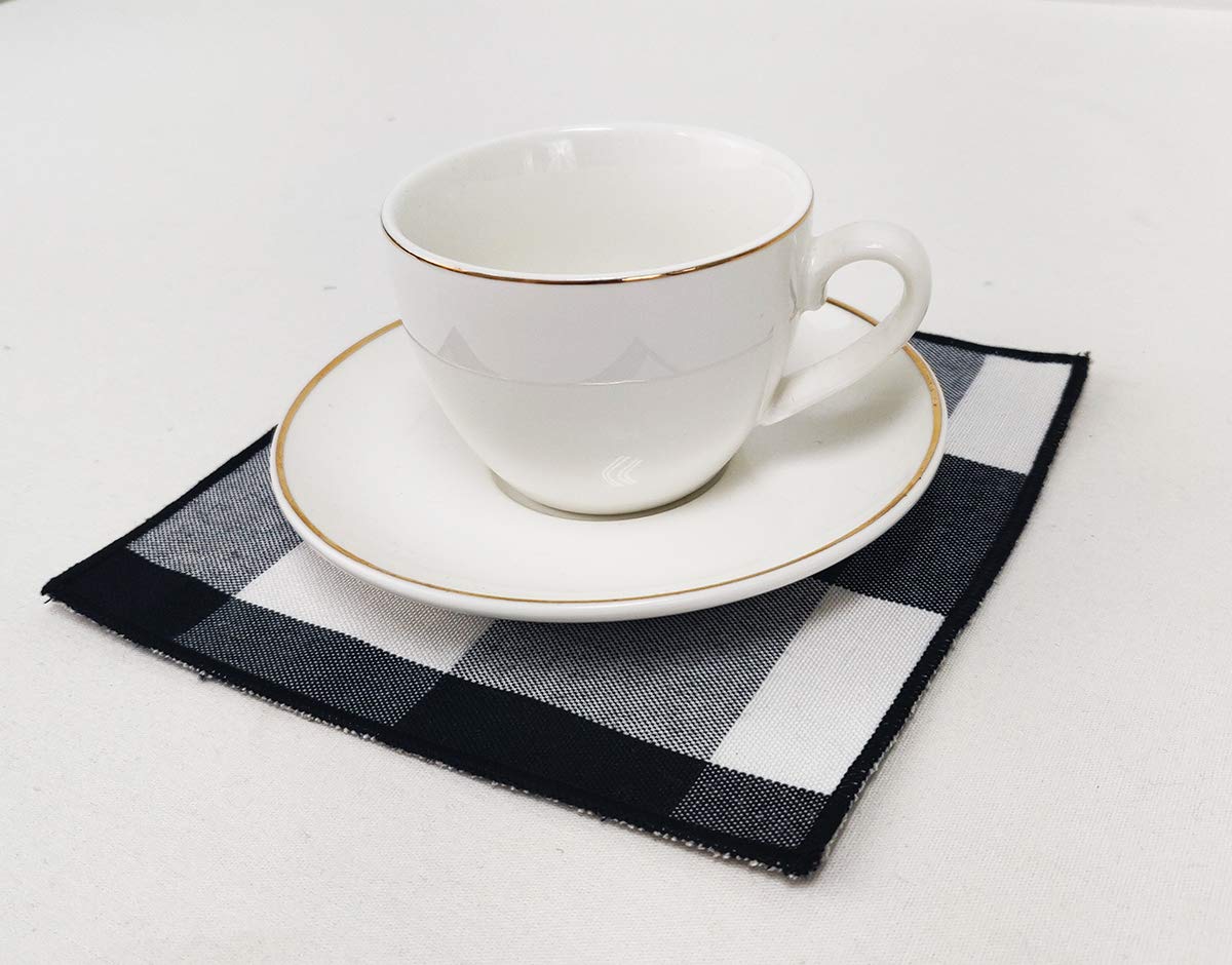 Fennco Styles Buffalo Check Double Layers Reversible Coasters 6"W x 6"L, Set of 4 - Handmade in USA - Plaid Cocktail Napkins for Everyday Use and Special Occasion