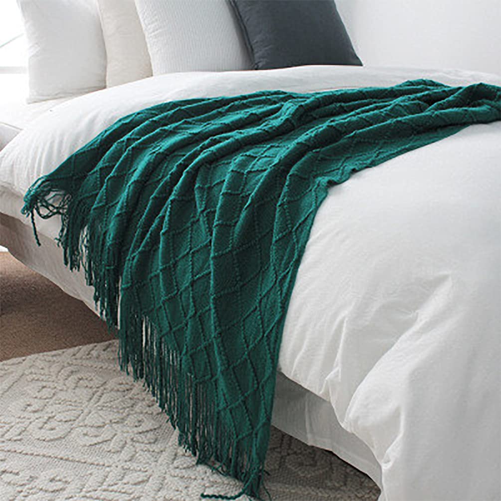 Fennco Styles Rhombus Diamond Knit Modern Fringe Throw 50" W x 60" L - Geometric Throw Blanket for Sofa, Couch, Living Room, Bedroom Décor