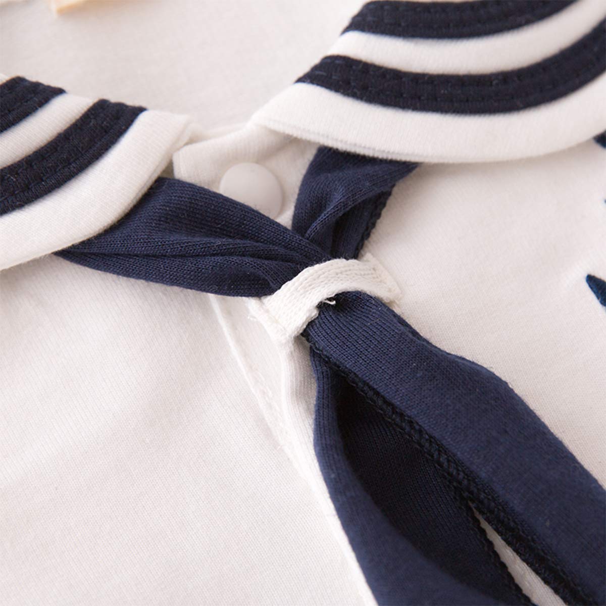 stylesilove.com Baby Boy Marine Sailor Cotton Romper Onesie with Hat and Necktie 3pcs Holiday Outfit