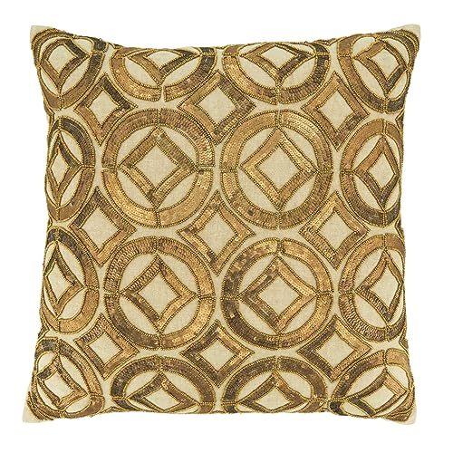 Fennco Styles Gold Sequin & Beaded Design Cotton Throw Pillow 20" W x 20" L - Glitter Geometric Cushion for Home, Couch, Living Room Décor and Special Occasion