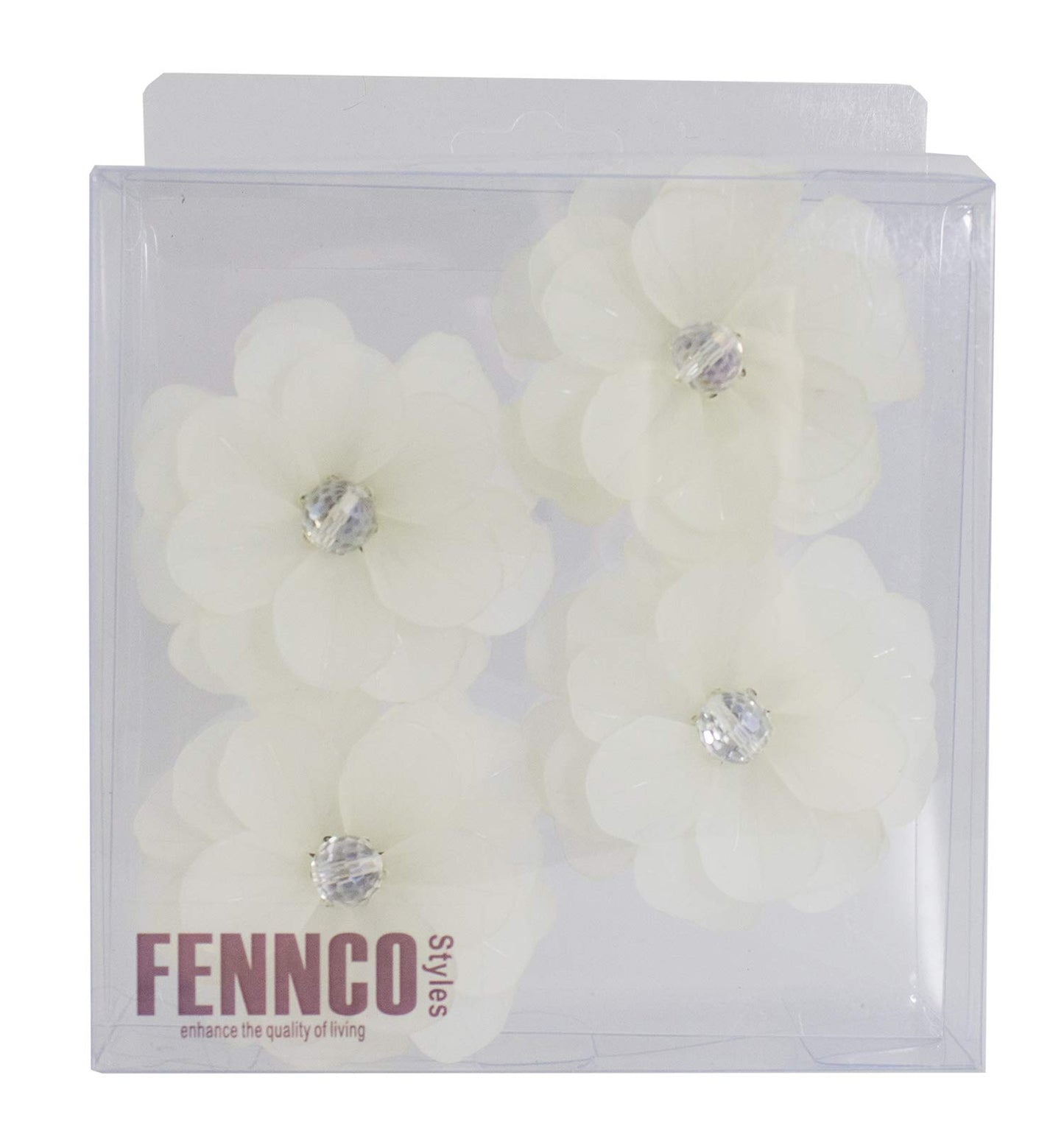 Fennco Styles Unique Translucent Petals Acrylic Flower Napkin Rings - Set of 4 (White)