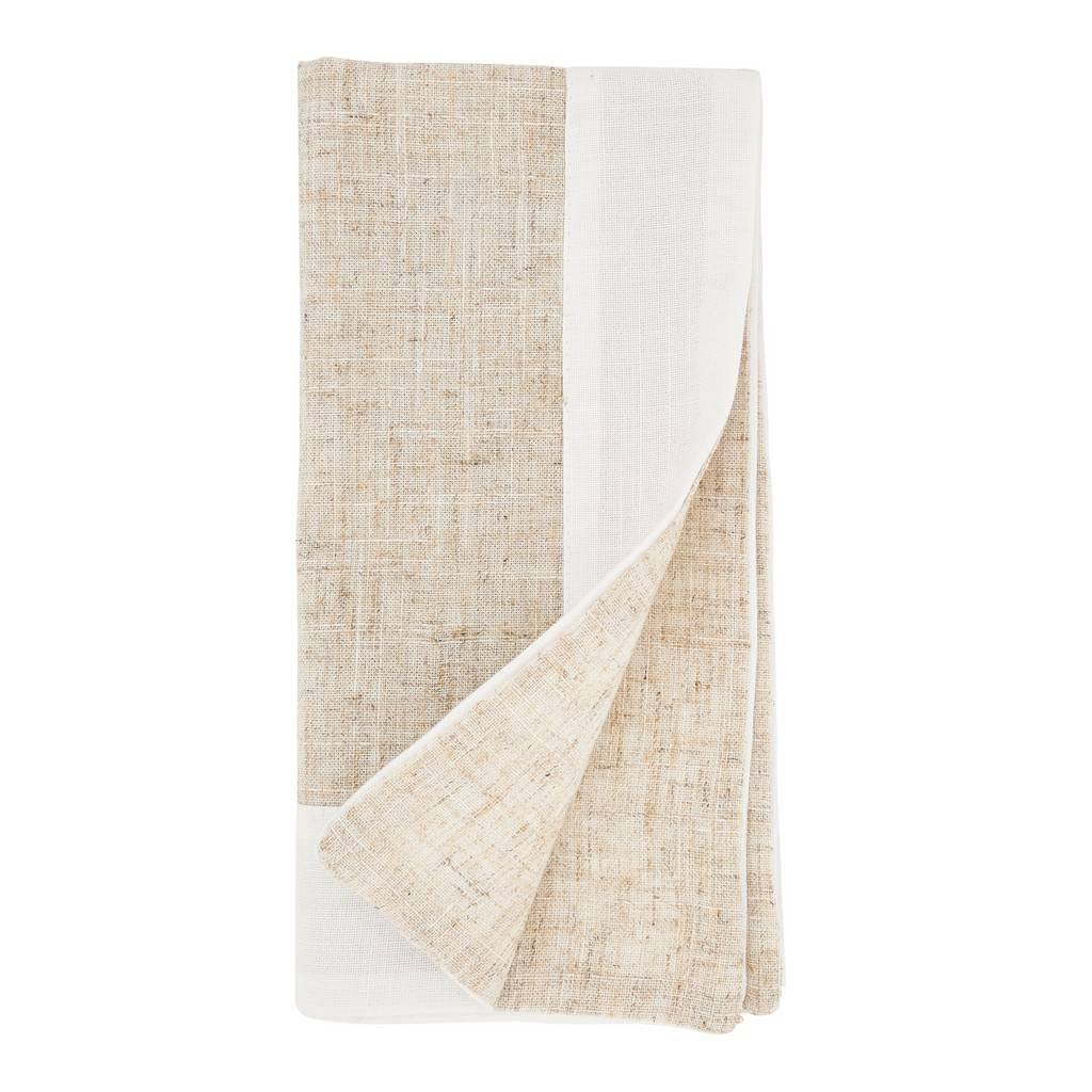 Fennco Styles Natural & White Two-Tone Banded Border Table Runner 16 x 72 Inch - Classic Table Cover for Everyday Use, Banquets, Family Gathering and Special Events