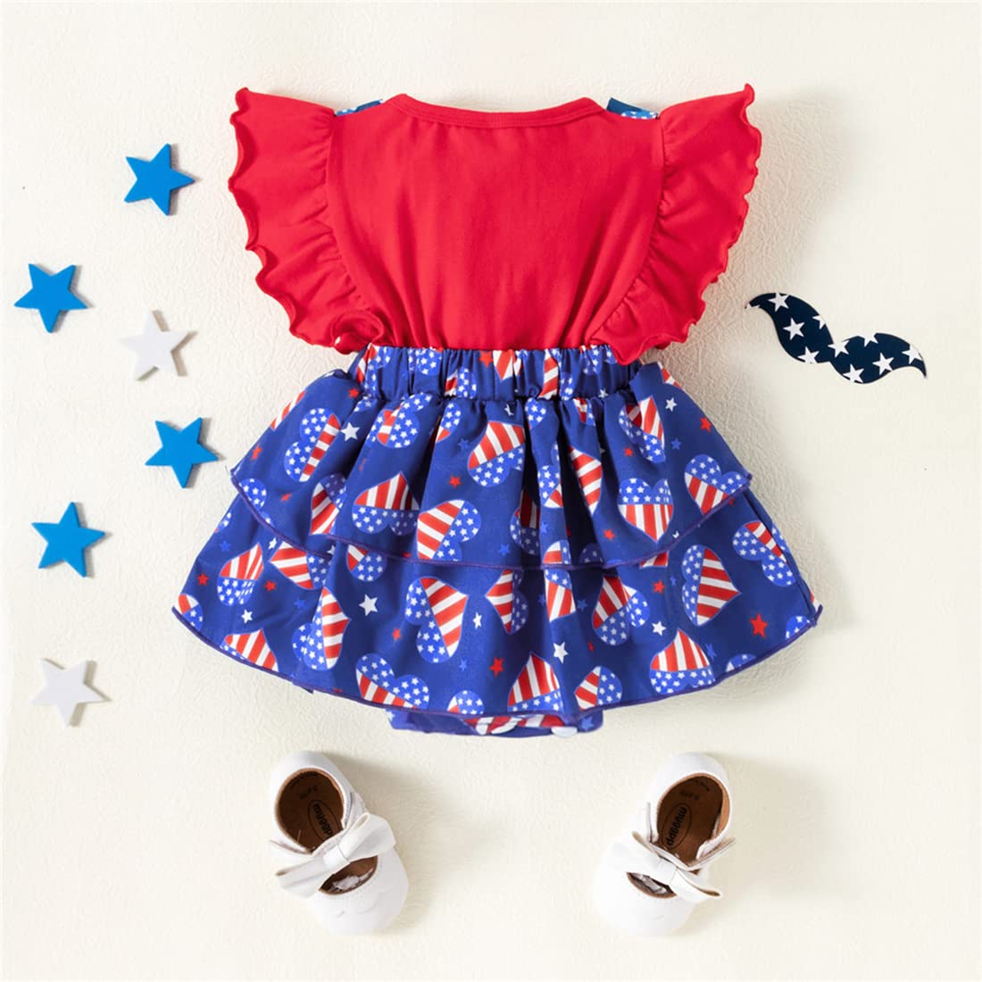 stylesilove Infant Baby Girls American Flag Ruffle Romper Dress & Headband 2pcs 4th of July Independence Day Patriotic Outfit