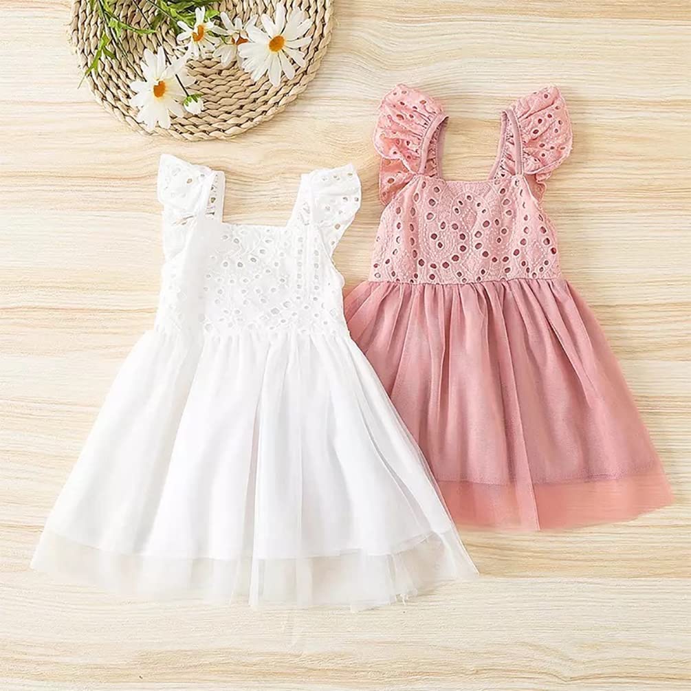 stylesilove Baby Toddler Girls Embroidered Eyelet Tulle Dress Princess Girl Ruffle Crisscross Sun Dress Outfit