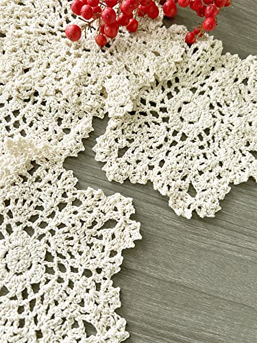 Fennco Styles Handmade Crochet Lace Pineapple Ecru Doily. 4 Inch Round. 100% Cotton. 4 Pieces.
