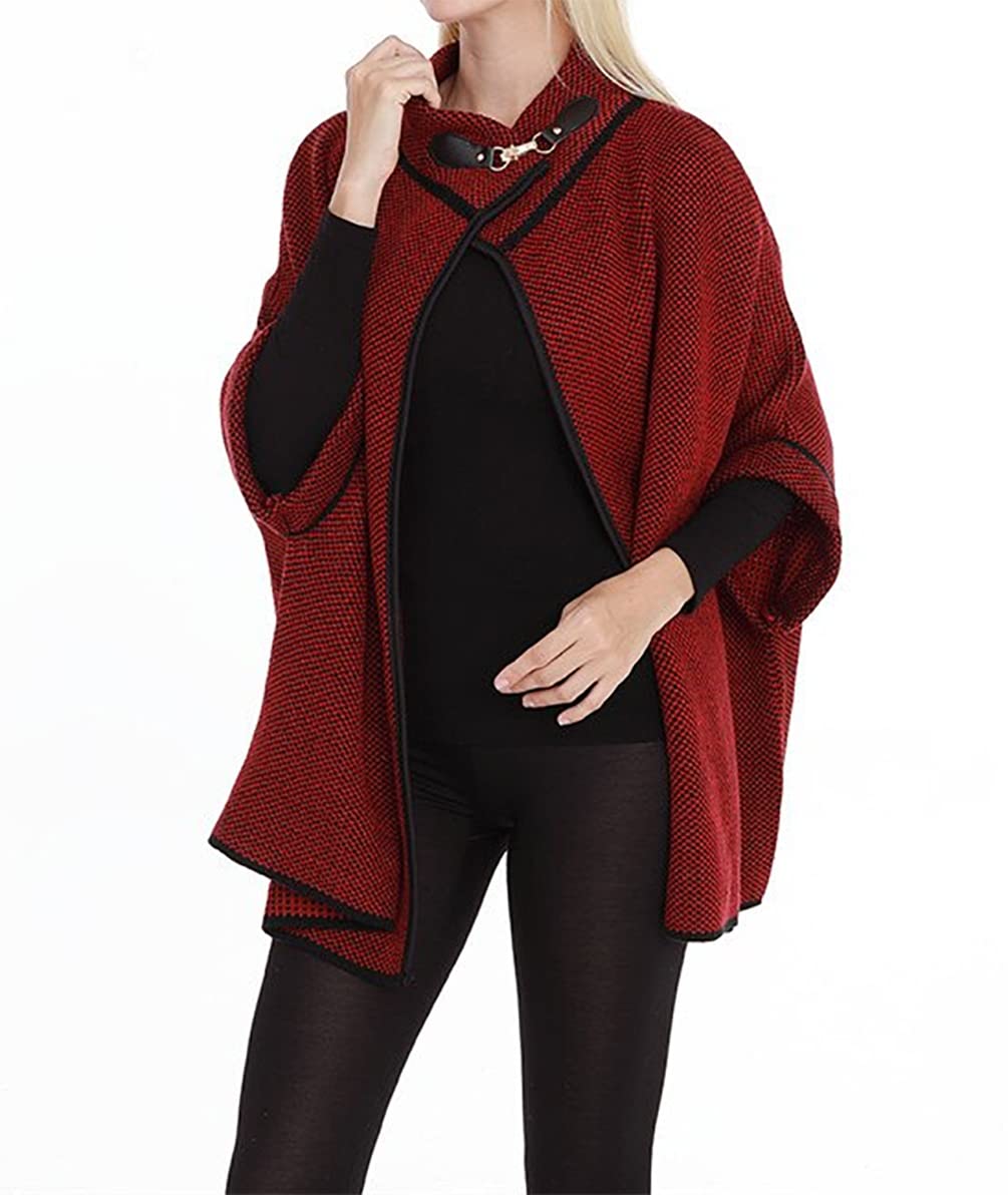 stylesilove Women Sweater Knit Cardigan with Buckle Fashion Jacket Shawl Poncho Warm Wrap for Fall Winter Season