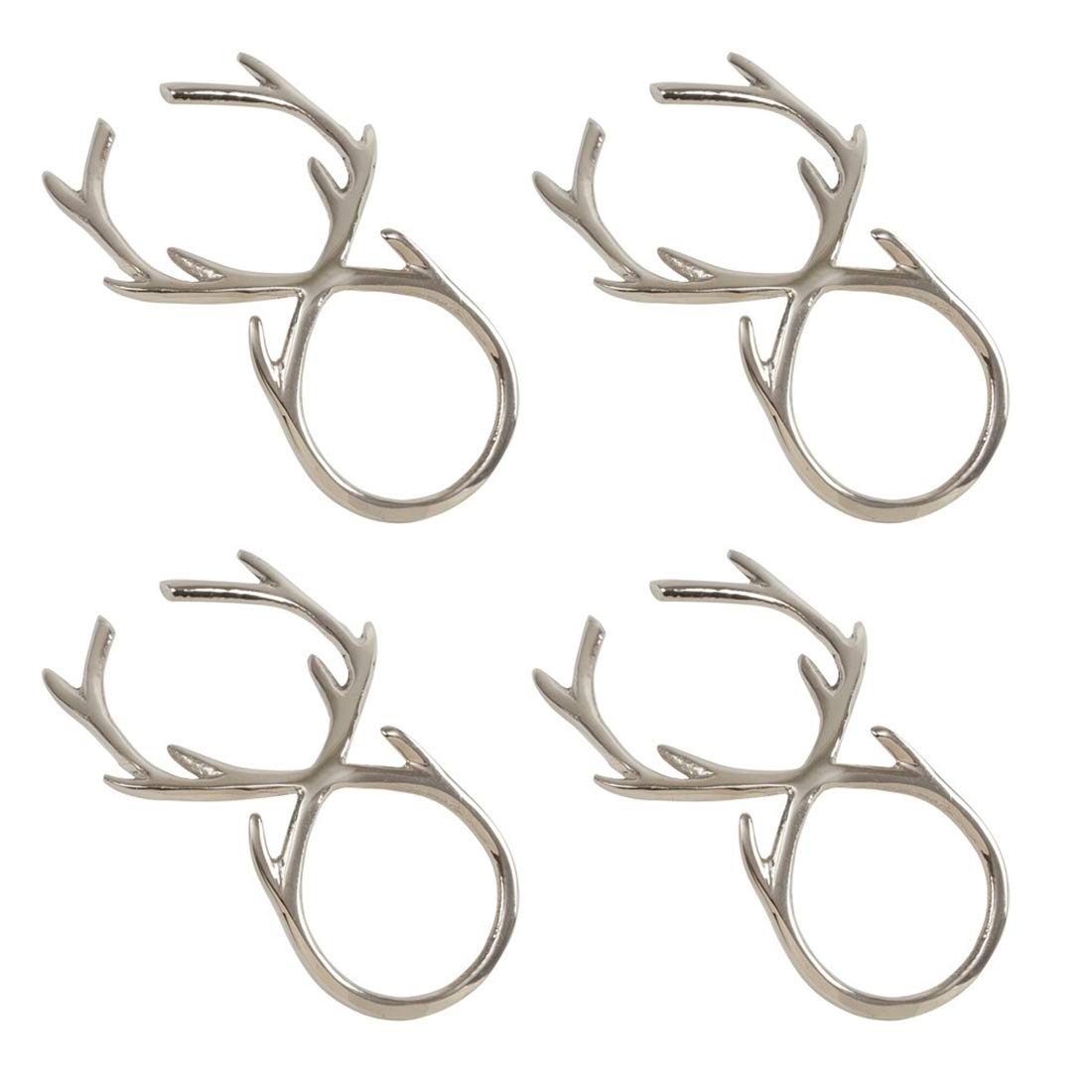 Fennco Styles Holiday Antler Metal Napkin Rings, Set of 4 - Silver Decorative Napkin Holders for Home, Dining Room, Banquet, Family Gathering, Holiday and Special Occasion