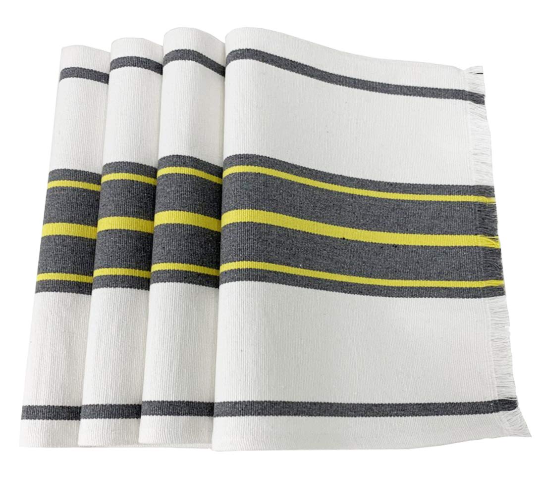 Fennco Styles Neural Stripes Fringe Canvas Cotton Table Linen