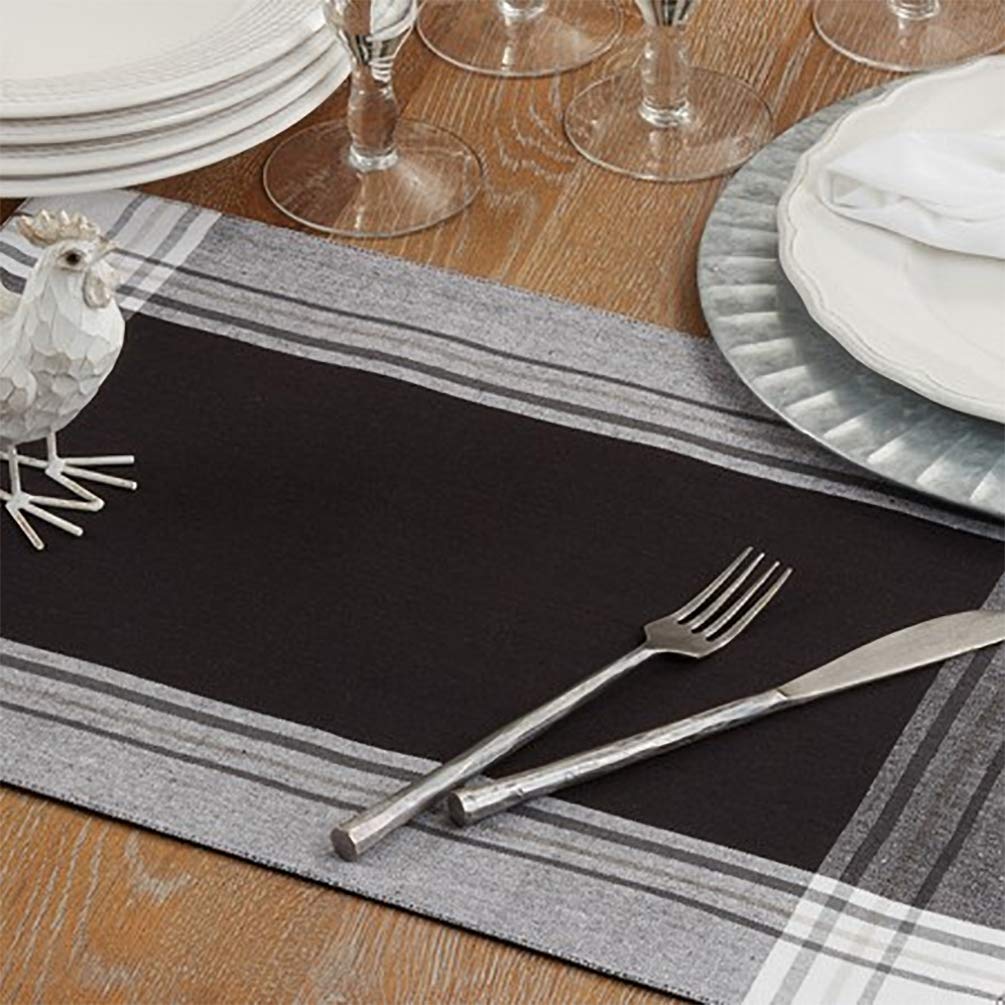 Fennco Styles Contemporary Stripe Border Design 100% Cotton Table Placemats 13" W x 19" L, Set of 4 - Black Table Mats for Dining Table Décor, Banquets, Holiday, Family Gathering, Special Occasion