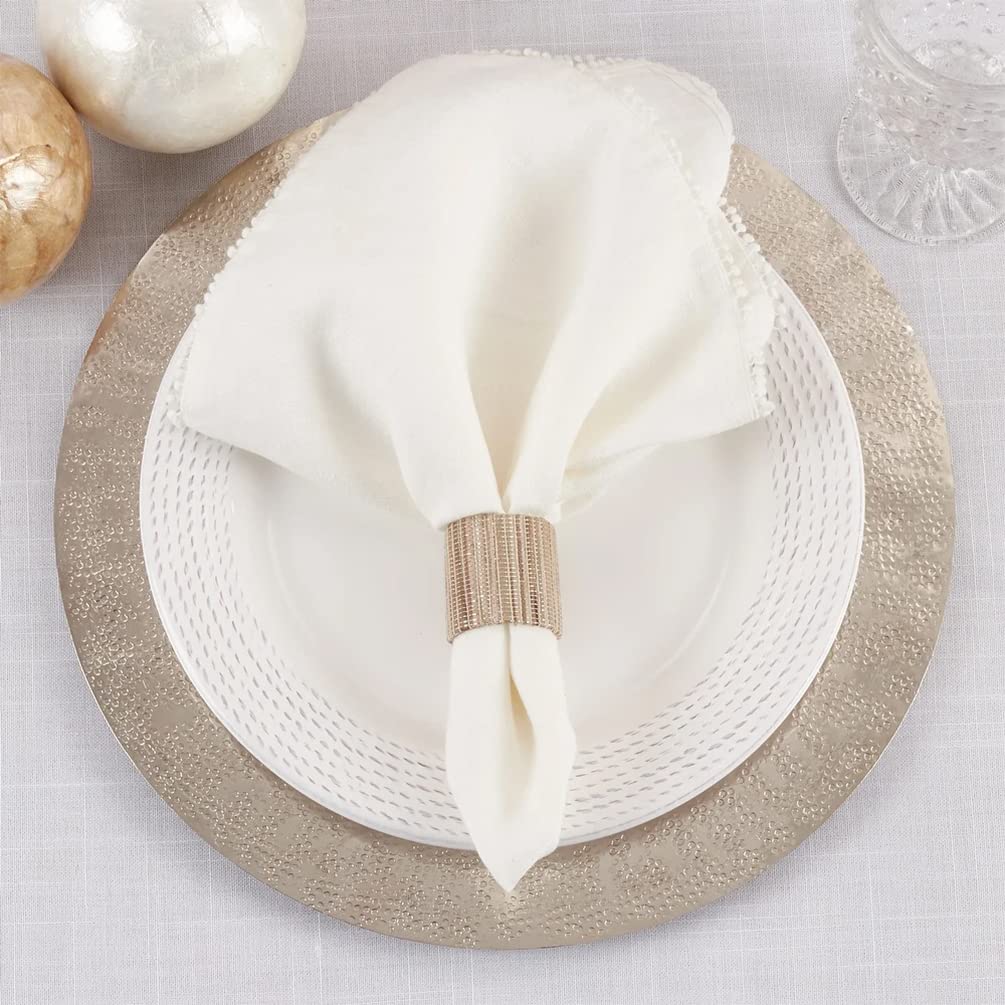 Fennco Styles Braided Water Hyacinth Napkin Rings, Set of 4 - Shimmering Woven Nubby Napkin Holders for Home, Dining Table, Banquets, Holidays and Special Events