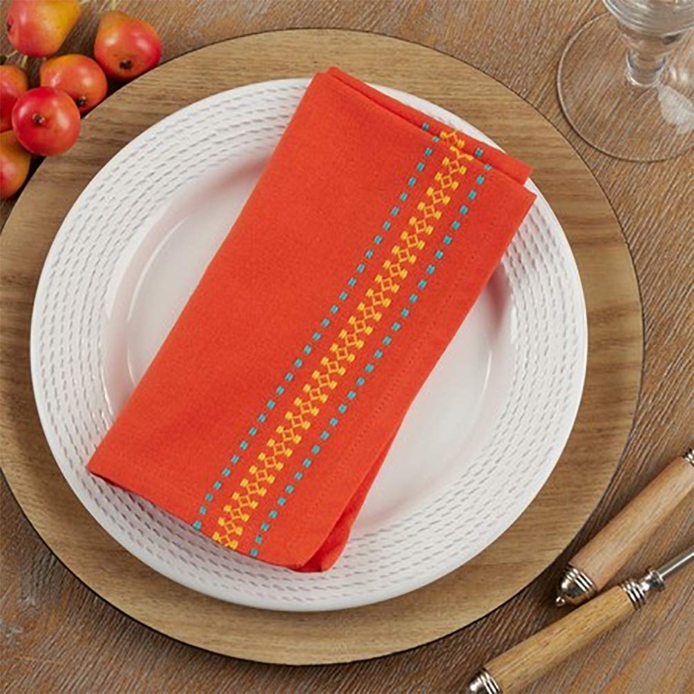 Fennco Styles Dobby Border Woven Cotton Cloth Napkins 18" W x 18" L, Set of 4 - Turquoise Dinner Napkins for Dining Table Décor, Family Gathering, Banquets, and Special Events