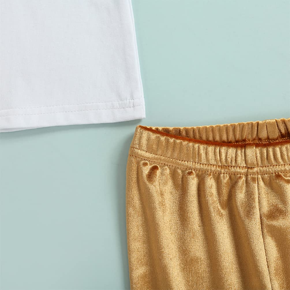 stylesilove Toddler Kid Girls It's All Gravy Baby Short Sleeve Tee & Flare Pants & Headband 3pcs Gold Outfit