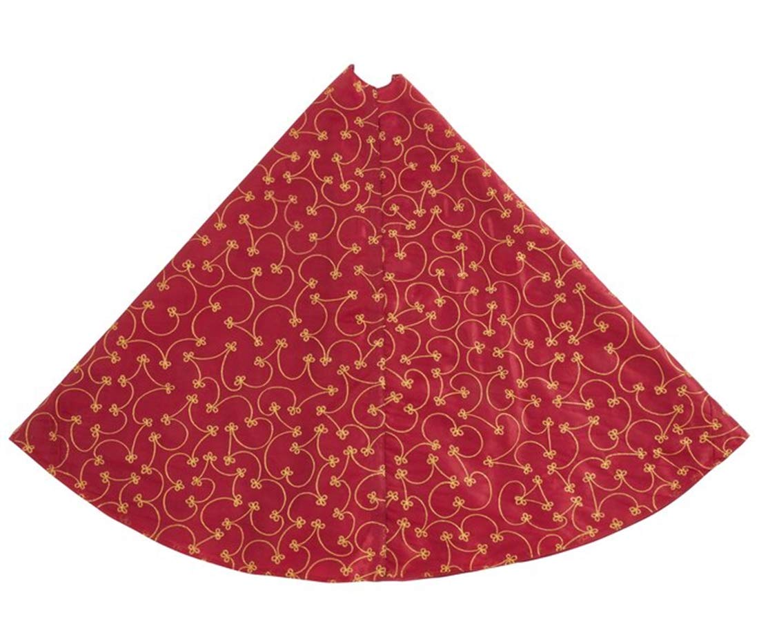 Fennco Styles Elegant Gold Embroidery Burgundy Christmas Tree Skirt, One Piece for Home, Holiday Decoration and Special Occasion