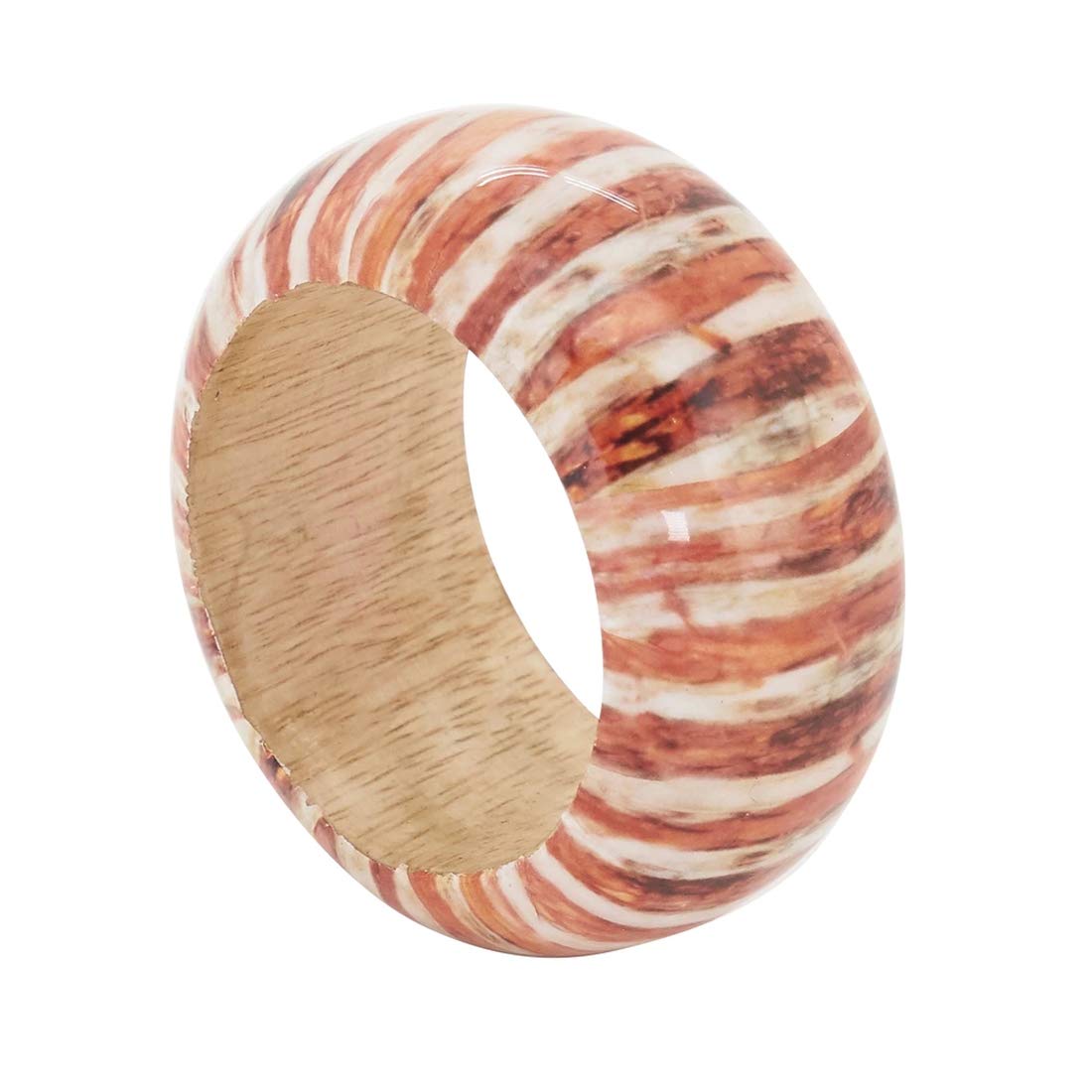 Fennco Styles Classic Striped Design Wood Napkin Rings, Set of 4 - Rust Decorative Napkin Holders for Home, Dining Room, Banquet, Family Gathering, Holiday and Special Occasion