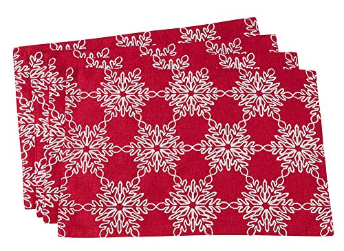Fennco Styles Holiday White Snowflake Design Red Table Linen Collection