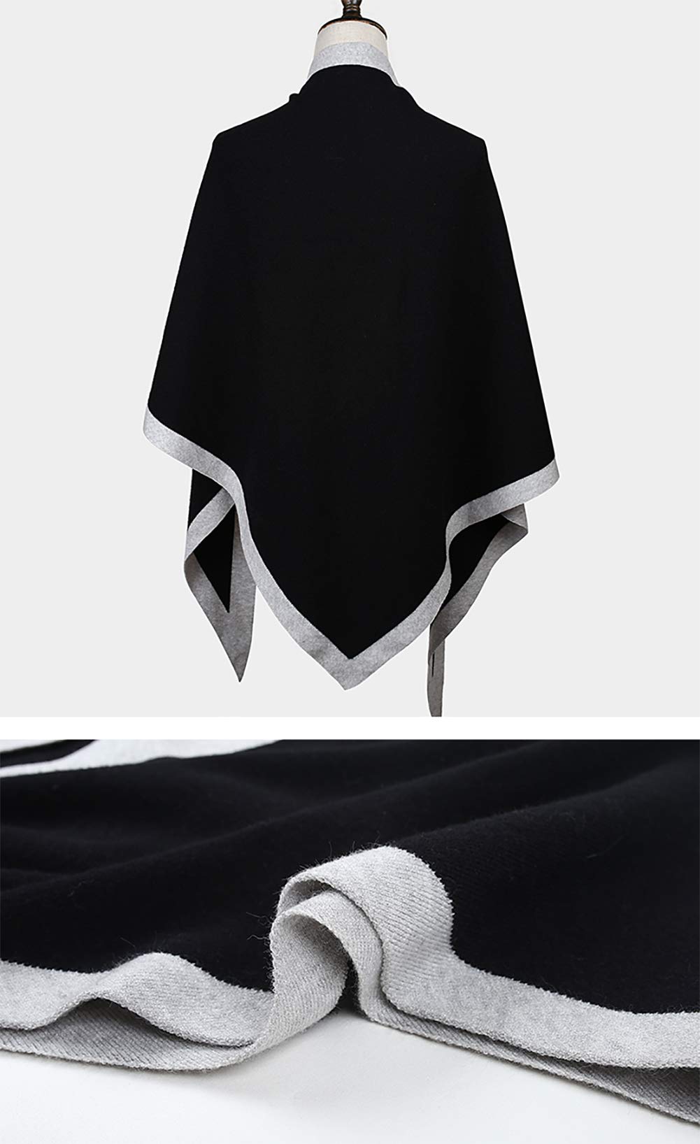 stylesilove Women Wool Blend Cashmere Knitted Solid Color Triangular Shawl with Contrast Border Lightweight Stole Wrap Scarf