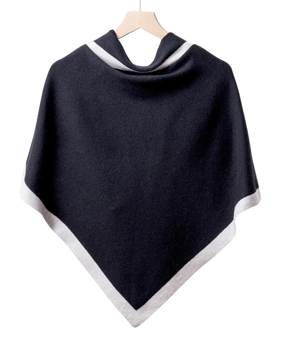 stylesilove Women Wool Blend Cashmere Knitted Solid Color Triangular Shawl with Contrast Border Lightweight Stole Wrap Scarf