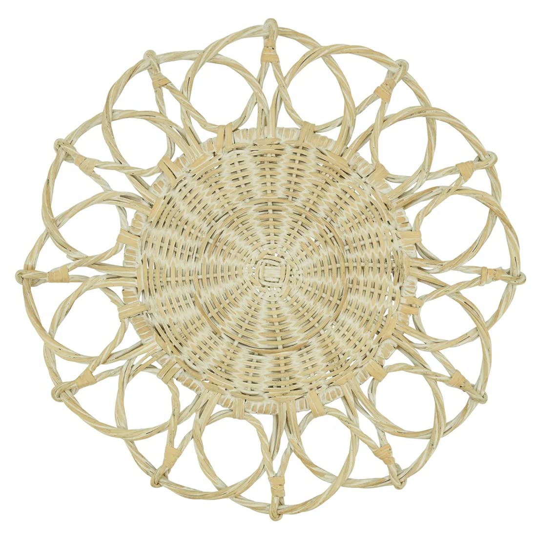 Fennco Styles Hand Twisted Rattan Placemat 15" Round, 1- Piece - Caramel Boho Flower Table Mats Heat Resistant Insulation for Home, Boho Décor, Dining Table, Banquets, Special Events