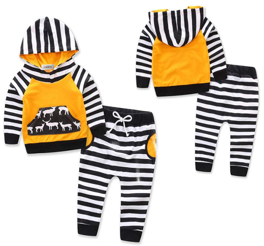 stylesilove Toddler Little Boys Plaid Striped Long Sleeve Hoodie and Pants 2pcs Patterned Cotton Outfit
